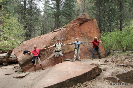 hike with Elly, Fritz, Jim Oak Canyon spanning big rock